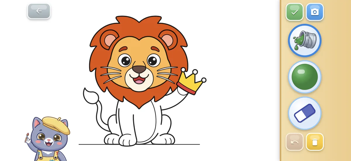 Coloring a lion: one tap fills an area with color
